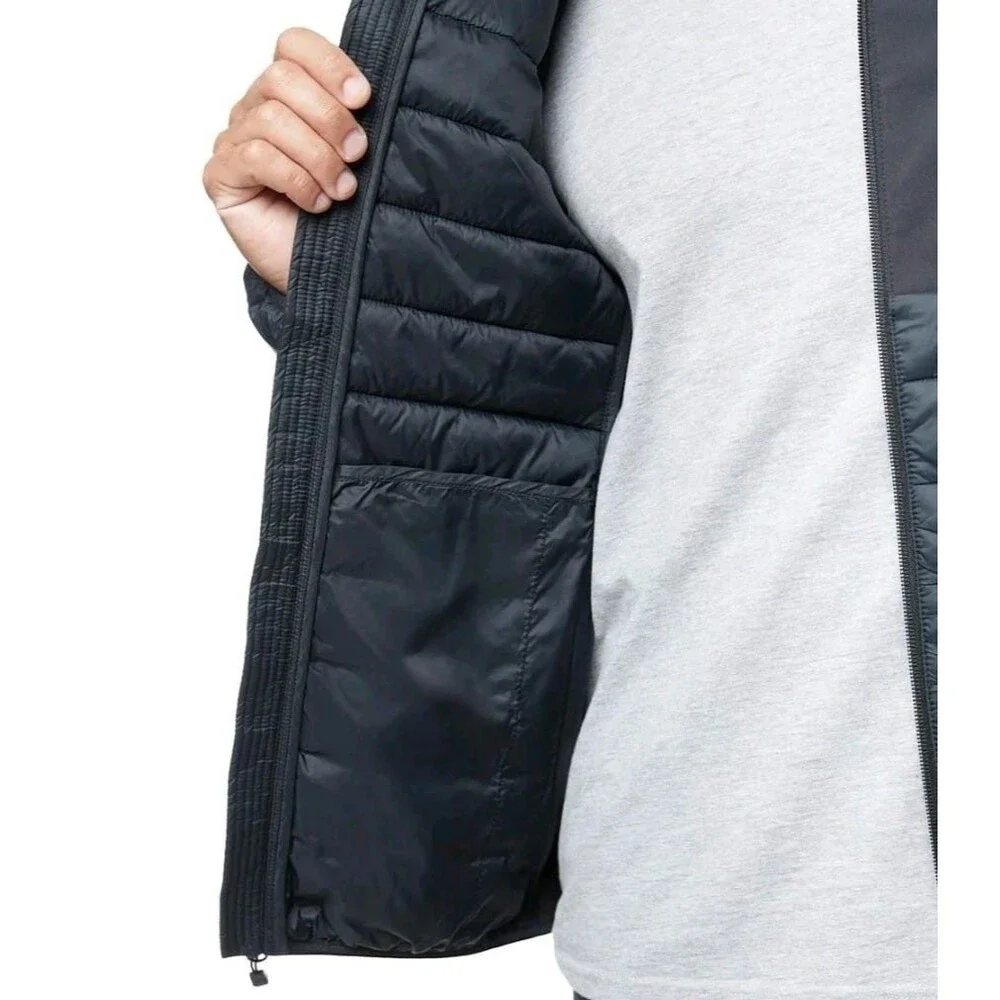 Merrell Men's Hooded Mixed‎ Media Puffer Softshell Jacket, Black, XL